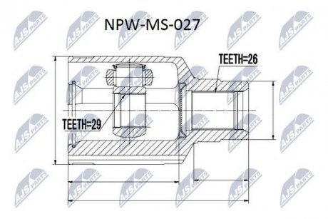 ШАРНІР РІВНИХ КУТОВИХ ШВИДКОСТЕЙ | MITSUBISHI OUTLANDER 4WD CU2 02-06 Л/П NTY NPWMS027