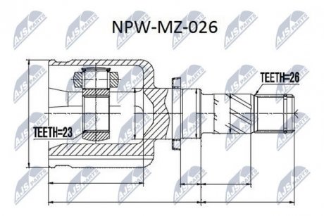 ШАРНІР РІВНИХ КУТОВИХ ШВИДКОСТЕЙ | MAZDA 3 BK /ATM/ 2.0 03- /ЛІВ/ NTY NPWMZ026