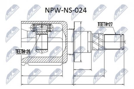 ШАРНІР РІВНИХ КУТОВИХ ШВИДКОСТЕЙ | NISSAN NAVARA D40 /ATM/ 05-, PATHFINDER R51 /ATM/ 05- Л/П NTY NPW-NS-024