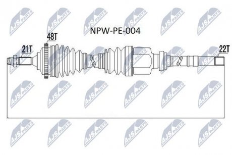 ПІВВІСЬ | PEUGEOT 206 1.1,1.4 98-,1.6 98-00,1.4HDI 01- /ПРАВ/ NTY NPWPE004