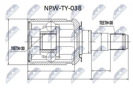 ШАРНІР РІВНИХ КУТОВИХ ШВИДКОСТЕЙ | TOYOTA LANDCRUISER UZJ100 4.7 98-05, HDJ100 4.2TD 00-07, UZJ100 4.7 98-05, LEXUS LX470 98-05 Л/П NTY NPWTY038