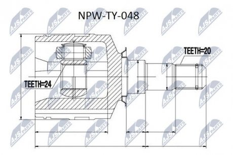 ШАРНІР РІВНИХ КУТОВИХ ШВИДКОСТЕЙ | TOYOTA AVENSIS ZZT221 1.8 00-12.2002, COROLLA NDE120 1.4D-4D 04-07, ZZE123 1.8 04-07, COROLLA VERSO ZNR10 1.6 04-, ZNR11 1.8 04- /ЛІВ/ NTY NPWTY048