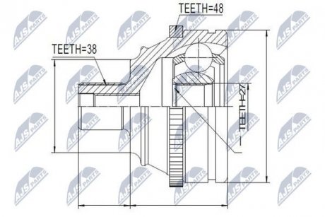 ШАРНІР РІВНИХ КУТОВИХ ШВИДКОСТЕЙ | VW TRANSPORTER T4 1.9D/TD,2.0,2.4D,2.5 94- /+ABS=48T/ NTY NPZVW010 (фото 1)