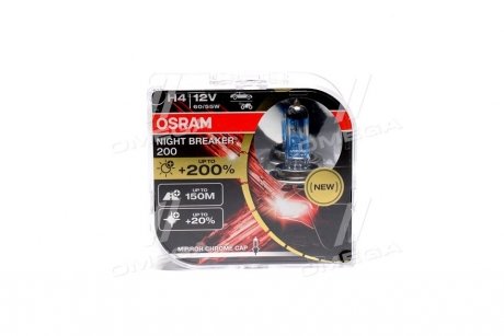 Автолампа Night Breaker 200 H4 P43t 55 W прозоро-блакитна OSRAM 64193NB200-HCB