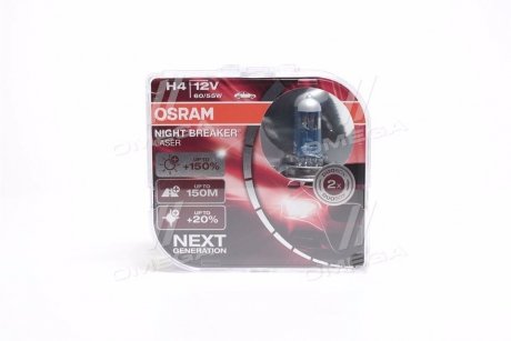 Автолампа Night Breaker Laser H4 P43t 55 W 60 W прозоро-блакитна OSRAM 64193NLHCB (фото 1)