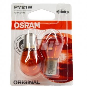 Лампа допоміжн. освітлення РY21W 12V 21W ВАU15s (2 шт) blister OSRAM 750702B (фото 1)