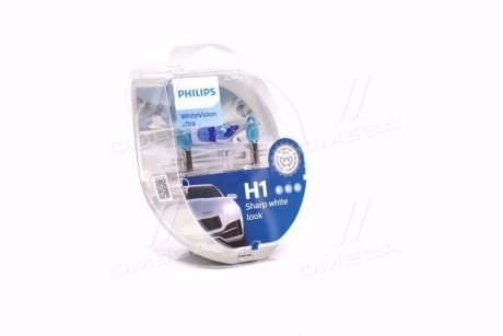 Лампа накаливания H1+W5W WhiteVision ultra 12V 55W P14,5s (+60) (3700K) компл.(выр-во) PHILIPS 12258WVUSM (фото 1)