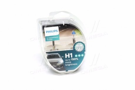 Лампа розжарювання H1 X-tremeVision Pro150 (+150) 12V 55W P14,5s (комплект) PHILIPS 12258XVPS2