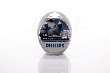 Лампа накаливания H4 12V 60/55W P43t-38 Cristal Vision + 2x W5W 4300K (выр-во) PHILIPS 12342CVS2