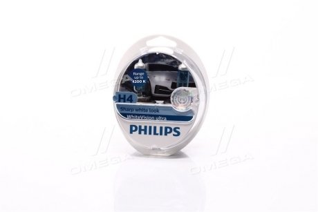 Автолампа WhiteVision Ultra H4 P43t-38 55 W 60 W світло-блакитна PHILIPS 12342WVUSM