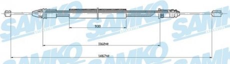 Трос ручного тормоза.r. SCENIC /L,P/ 1467/1163 tarcze SAMKO C0401B