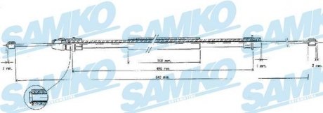 Трос ручного тормоза.r. P406 /P/ 645/500 SAMKO C0630B