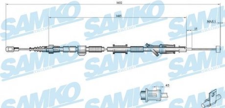 Трос ручного тормоза.r. S40 /P/ 1615/1470 SAMKO C0917B