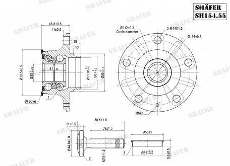 Ступиця ззаду VW, Golf V-VI, 04-, (D=30мм), ABS+, монт. ккт.+ SHAFER SH15455K