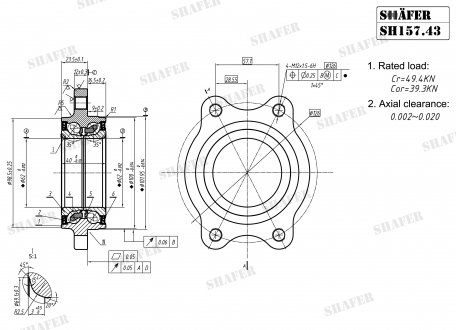 Подшипник ступицы передний Audi A4, A5, A6, A7 (08-) (61x62x102) ABS+ (+монт. к-кт) SHAFER SH157.43K