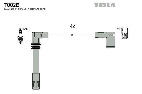 Комплект кабелей зажигания TESLA T002B