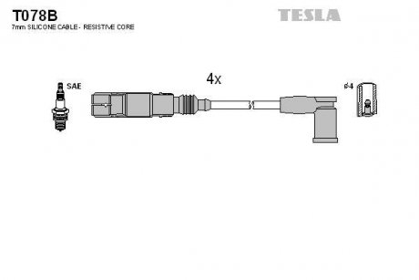 Провід високовольтні, комплект Vw Caddy iii 2.0 (06-15),Vw New beetle 2.0 (02-10) TESLA T078B