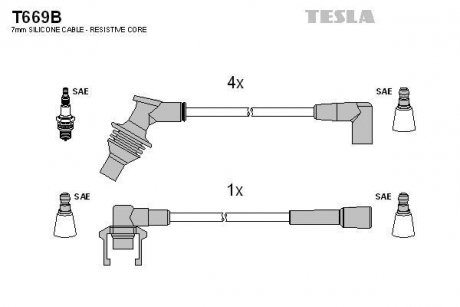 Комплект кабелей зажигания TESLA T669B