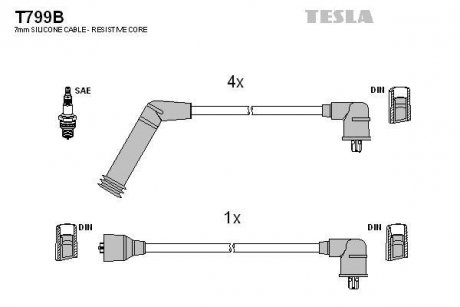 Комплект кабелей зажигания TESLA T799B