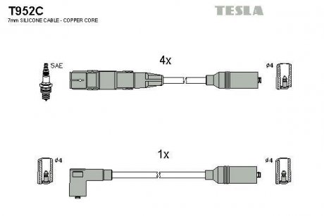 Проволока зажигания, набор TESLA T952C (фото 1)