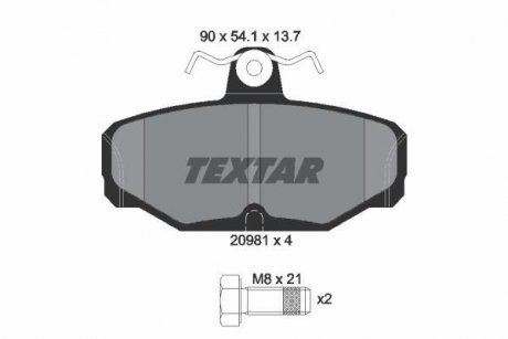 Тормозные колодки, дисковый тормоз (набор) TEXTAR 2098101