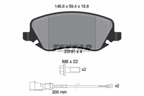 Комплект тормозных колодок, дисковый тормоз TEXTAR 2376101 (фото 1)