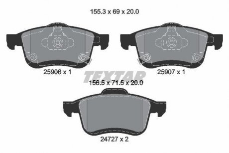 Комплект тормозных колодок, дисковый тормоз TEXTAR 2590601 (фото 1)