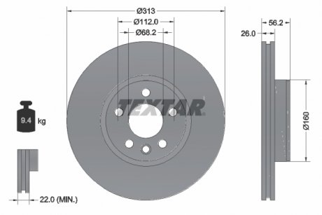 Диск тормозной FORD/SEAT/VW Galaxy/Alhambra/T4 F D=313mm 90-10 TEXTAR 92109905 (фото 1)