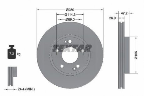 Диск тормозной HYUNDAI I30 KIA CEED/PRO TEXTAR 92161605 (фото 1)