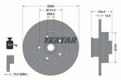 Диск гальмівний NISSAN/OPEL/RENAULT NV400/Movano B/Master "F "14>> TEXTAR 92268903 (фото 1)