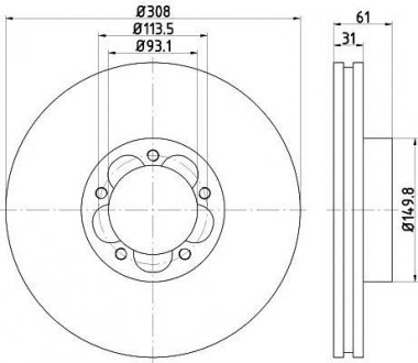 Диск гальмівний FORD Transit "F D=308mm "13>> TEXTAR 92274303 (фото 1)