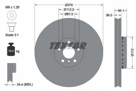 Диск тормозной (передний) BMW 5 (G30/F90)/7 (G11/G12)/X7 (G07) 16- (374x36) (L) (вент.) TEXTAR 92290325