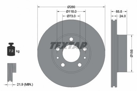 Диск гальмівний (передній) Citroen Jumper/Fiat Ducato/Peugeot Boxer 1.4t 94- (280x24) TEXTAR 92305203