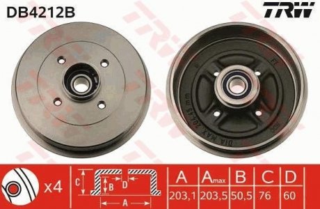 Тормозной барабан (LUCAS) TRW DB4212B