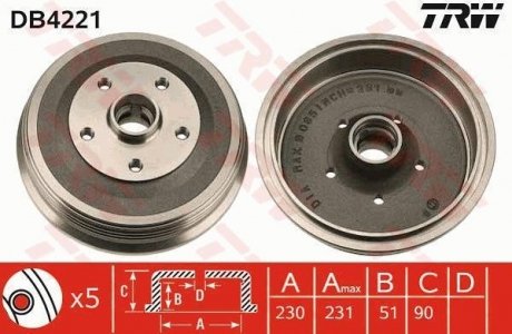 Тормозной барабан (LUCAS) TRW DB4221