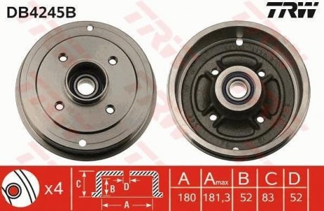 Гальмівний барабан (LUCAS) TRW DB4245B