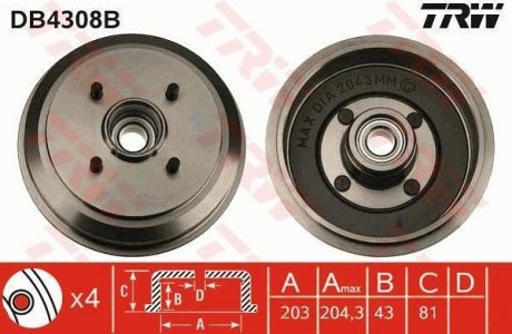 Гальмівний барабан (LUCAS) TRW DB4308B