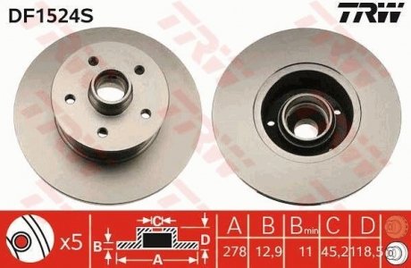 Тормозной диск TRW DF1524S (фото 1)