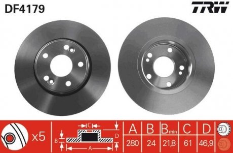 Диск тормозной (LUCAS) TRW DF4179 (фото 1)