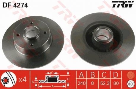 Гальмівний диск (LUCAS) TRW DF4274 (фото 1)
