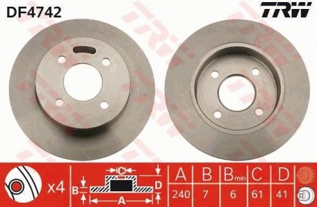 Диск тормозной (LUCAS) TRW DF4742 (фото 1)