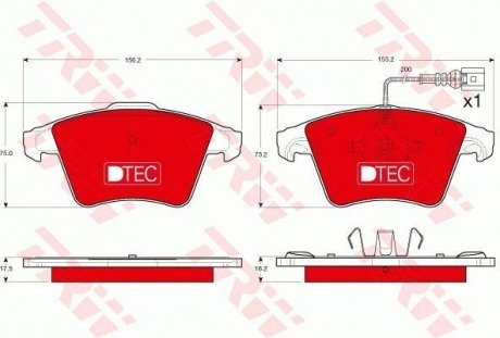 Комплект тормозных колодок, дисковый тормоз TRW GDB1556DTE (фото 1)