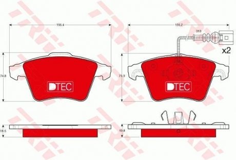 Комплект тормозных колодок, дисковый тормоз TRW GDB1651DTE (фото 1)