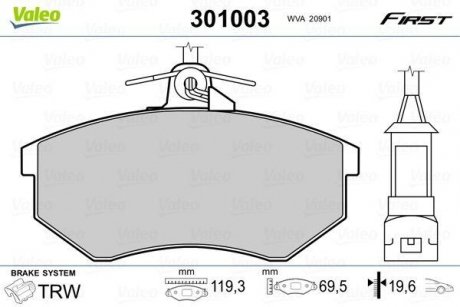 Колодки тормозные AUDI P. A4 95-01 Z CZUJNIKIEM Valeo 301003