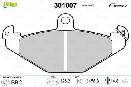 Колодки тормозные RENAULT T. LAGUNA/SAFRANE 92-01 Valeo 301007 (фото 1)