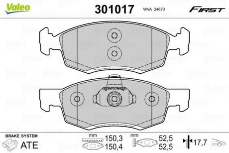 Колодки тормозные DACIA P. LOGAN MCV 07- Valeo 301017