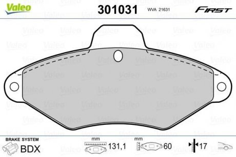 Колодки тормозные CITROEN P. XANTIA 93-03 Valeo 301031 (фото 1)