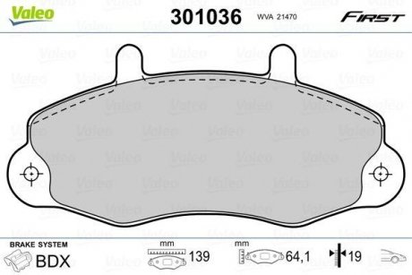 Колодки тормозные FORD P. TRANSIT 91-00 BEZ CZUJNIKA Valeo 301036 (фото 1)