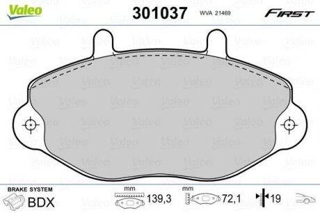 Колодки тормозные FORD P. TRANSIT 91-00 BEZ CZUJNIKA Valeo 301037