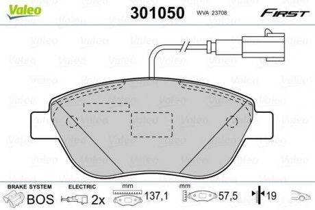 Колодки тормозные FIAT P. 500/DOBLO/PUNTO 1,3-2,0 D 05- Z CZUJNIKIEM Valeo 301050